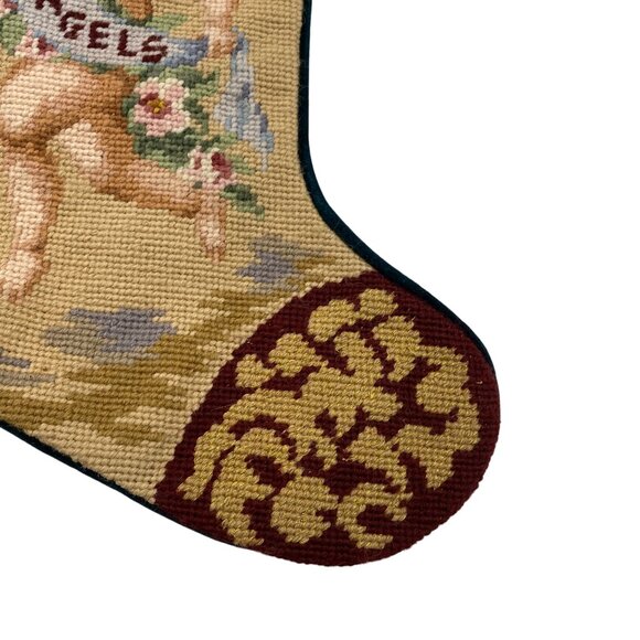 I believe in Angels wool needlepoint Christmas Stocking velvet back cherub Holid - Picture 4 of 6